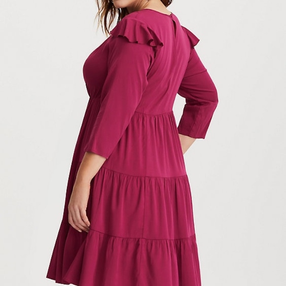 Torrid Wine Challis Plus Size Tiered Skater Dress - Picture 2 of 2